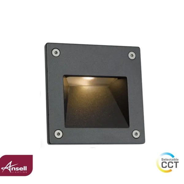 Ansell Camini compact low level square Recessed Wall Light 3W LED CCT IP65 Graphite