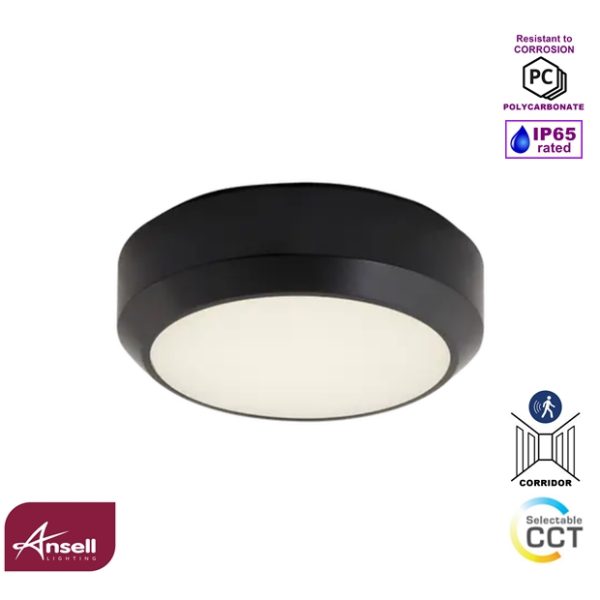 Ansell Delta 1 Bulkhead 5-8W LED CCT Black Corridor Function IP65