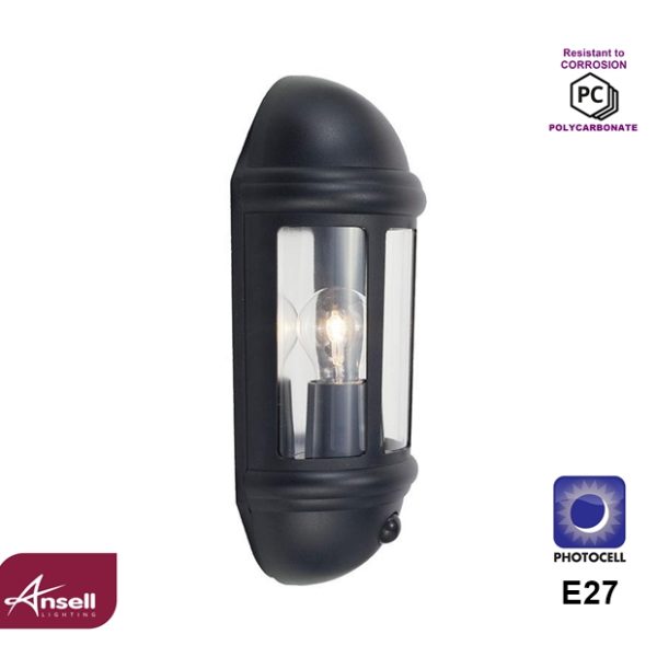 Ansell Latina Half Lantern E27 Photocell Black