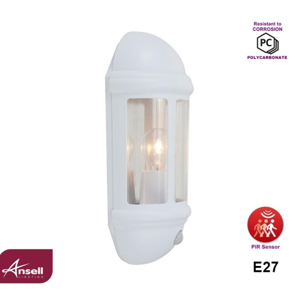 Ansell Latina Half Lantern E27 PIR White