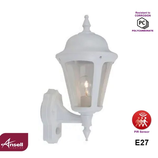 Ansell Latina Wall Lantern E27 PIR White