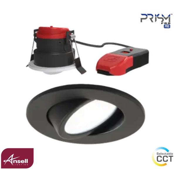 Ansell Prism Pro Gimbal Fire Rated Downlight Dual Wattage 5/7W LED CCT Selectable Black