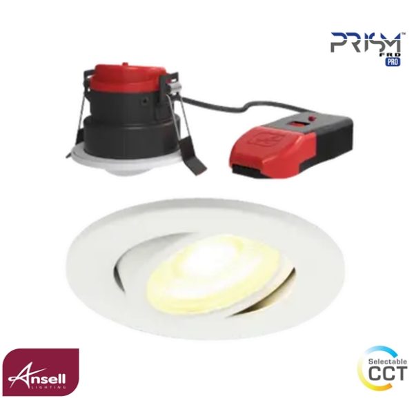 Ansell Prism Pro Gimbal Fire Rated Downlight Dual Wattage 5/7W LED CCT Selectable White