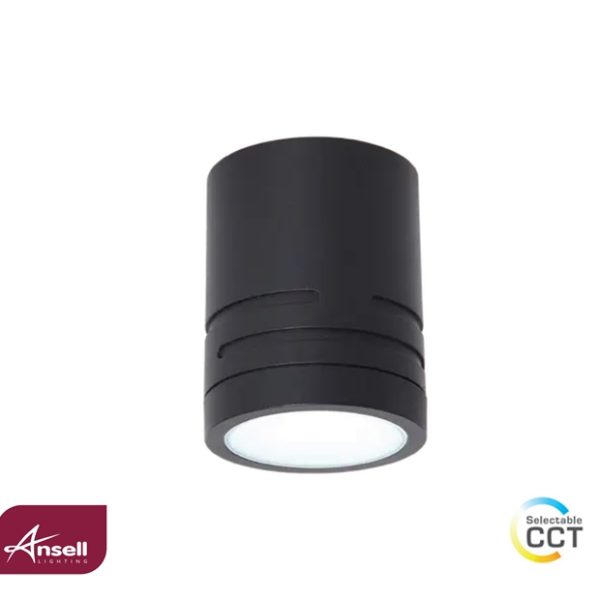 Ansell Reef Fixed Surface Downlight 5W LED CCT Polycarbonate Black