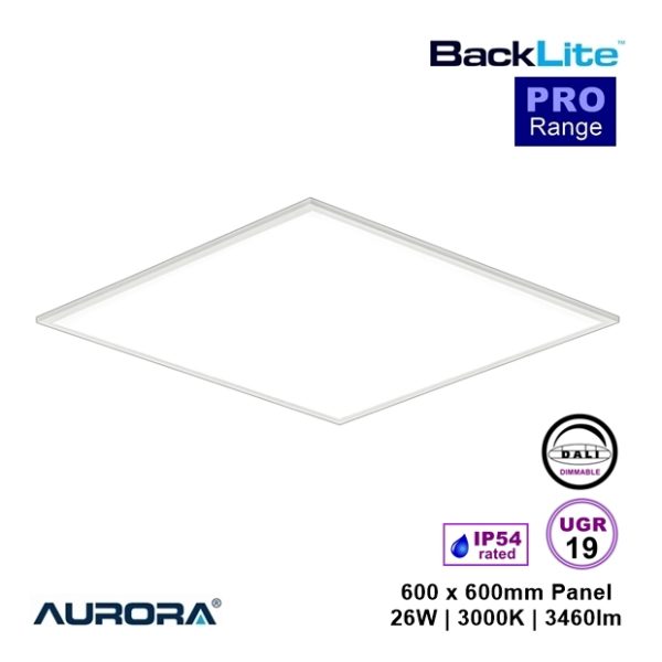 AURORA BackLite PRO 26W LED Panel 600 x 600mm 3000K 3460lm DALI Dimmable IP54