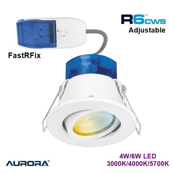 AURORA R62CWSFF Fire Rated Adjustable Downlight 4/6W LED Colour & Wattage Switchable with FastRFix