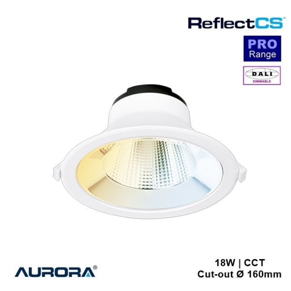 AURORA ReflectCS™ 18W Recessed Colour Switchable Reflector Downlight IP54 DALI Dimmable