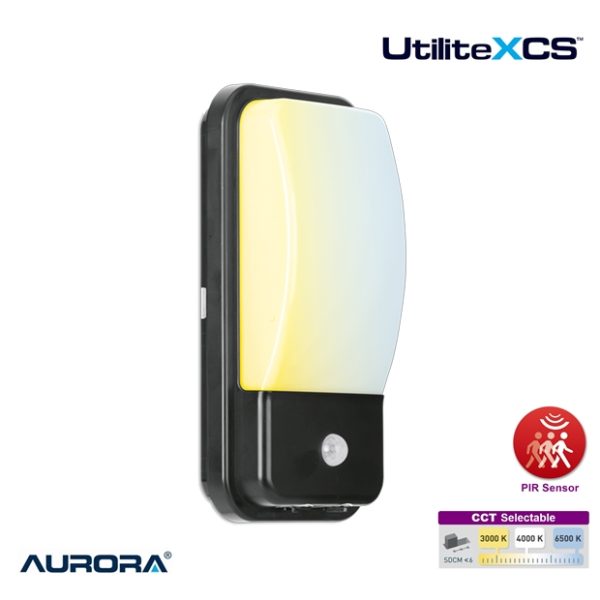 AURORA UtilitieXCS Security PIR LED Bulkhead Black 10W CCT Selectable IP65