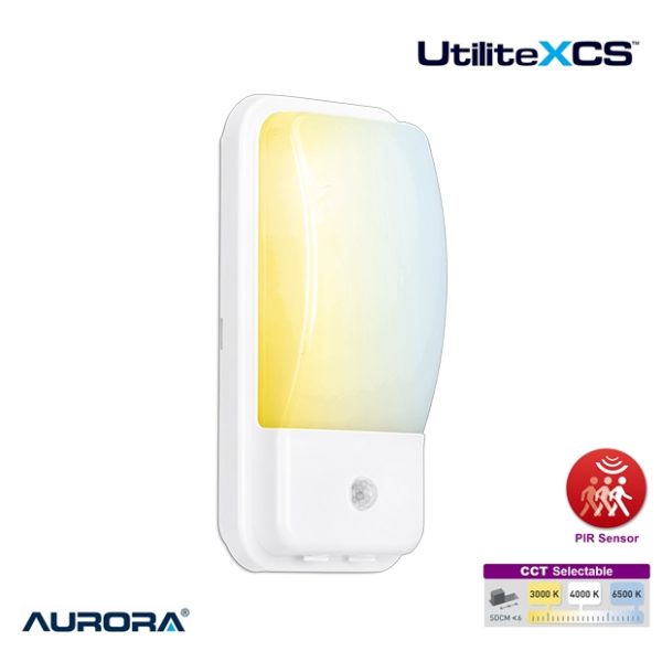 AURORA UtilitieXCS Security PIR LED Bulkhead White 10W CCT Selectable IP65