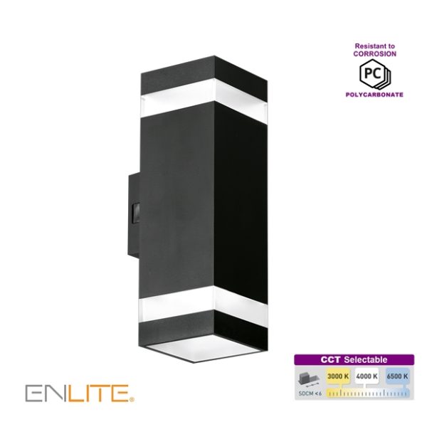 ENLITE Square Up and Down Wall Light Halo trim 10W LED CCT Polycarbonate Black