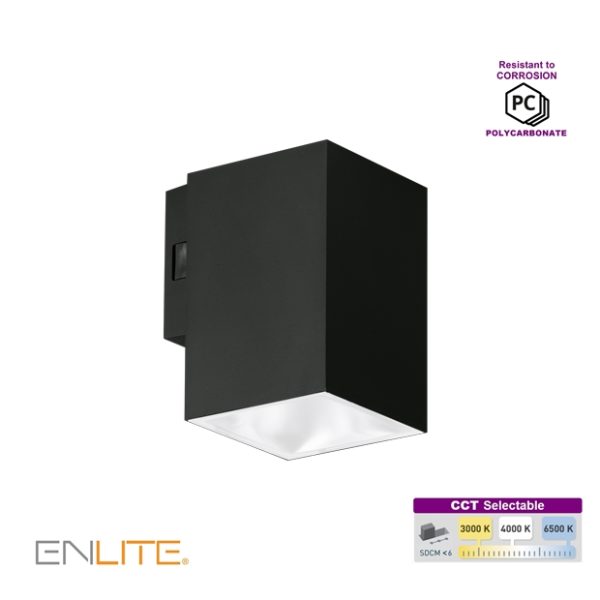 ENLITE Square Up or Down Wall Light 5W LED CCT Polycarbonate Black
