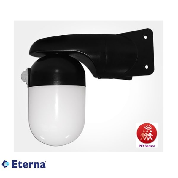 Eterna Black Polycarbonate LED Well Glass Fitting 10W 4000K IP65 with 120° PIR