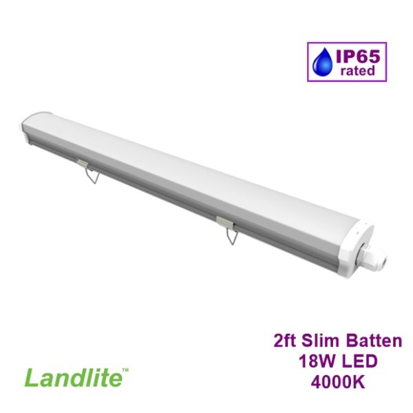 LandLite 2ft LED Slim Batten 18W 1800lm 4000K Corrosion Proof IP65