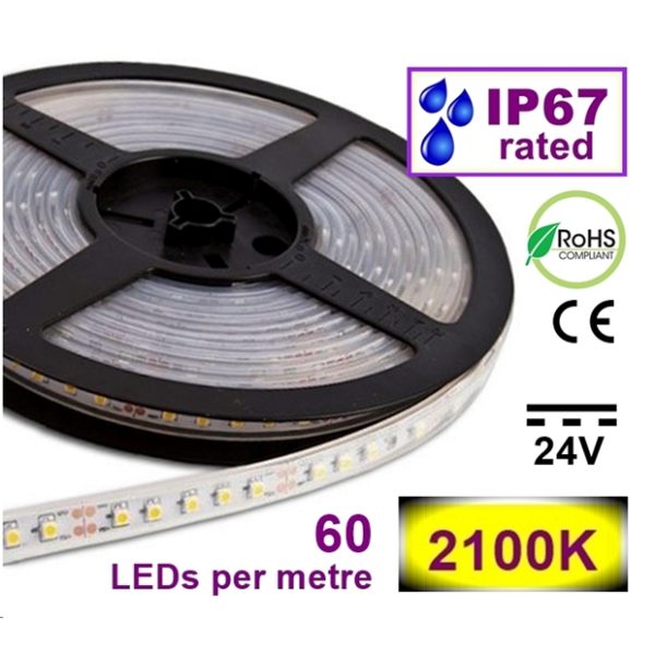 LED Tape 24V Extra Warm White 2100K IP67 5 metres 60 LEDs/metre