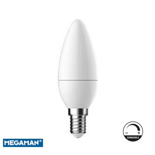 MEGAMAN LED 5.5W Opal Candle E14 Warm White 2700K 470lm Dimmable
