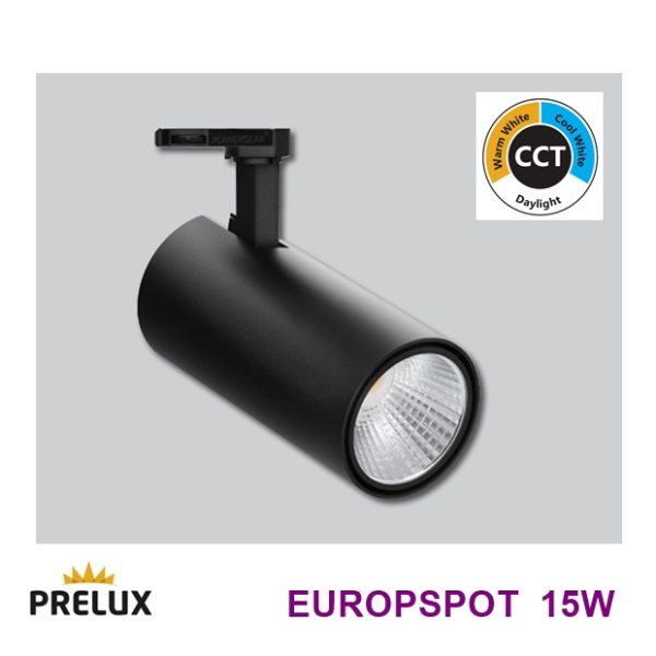 Prelux Eurospot 15W LED Track Spotlight CCT Black