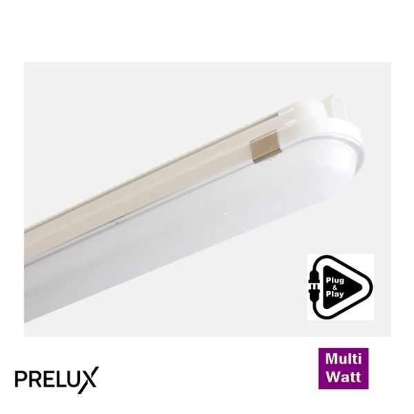 PRELUX VAPOUR 5ft Single/Twin LED BATTEN Multi-Watt 28W-50W 7500lm (max) 4000K Plug & Play IP65