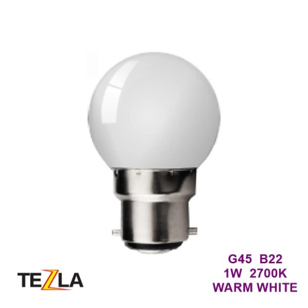 TEZLA 1W LED G45 Golf Ball B22 Festoon Bulb Frosted 2700K Warm White