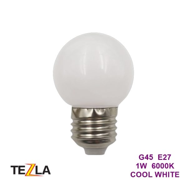 TEZLA 1W LED G45 Golf Ball E27 Festoon Bulb Frosted 6000K Cool White