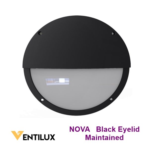 VENTILUX NOVA Circular Eyelid Emergency LED Bulkhead Maintained 3500K Black housing IP65