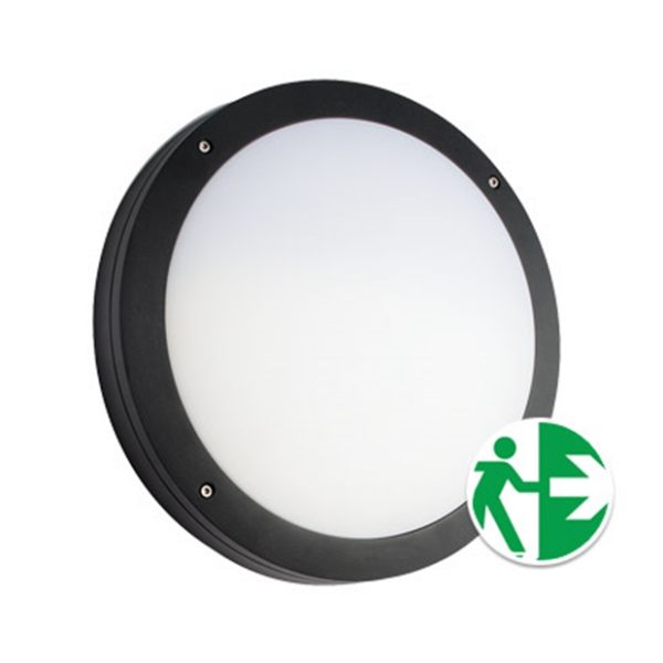 PRELUX VENUS 18W LED BULKHEAD EMERGENCY STD BLACK 1300lm IP65