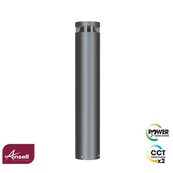 Ansell Avio Bollard 930mm LED Power Selectable & CCT Selectable Silver Grey IP66