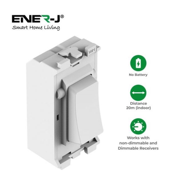 ENER-J  1 Gang Wireless Kinetic Grid Switch BG Grid Style White