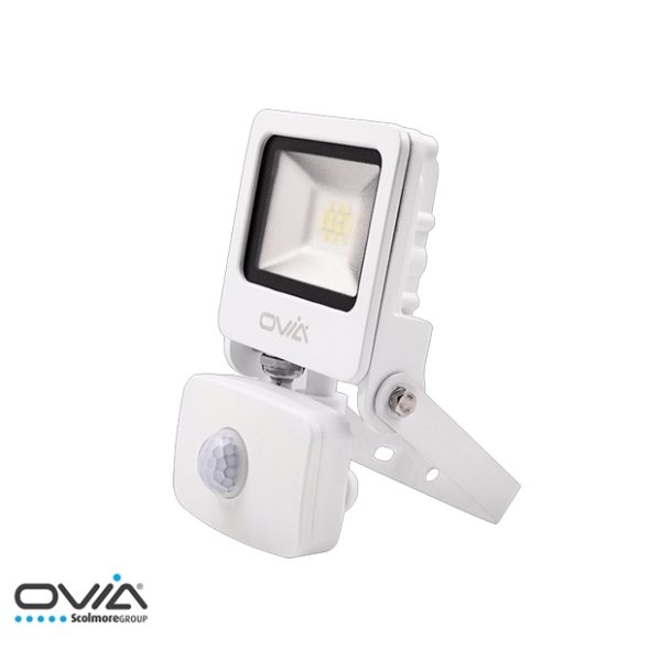 OVIA Pathfinder 10W LED Floodlight with PIR IP65 Warm White 3000K White