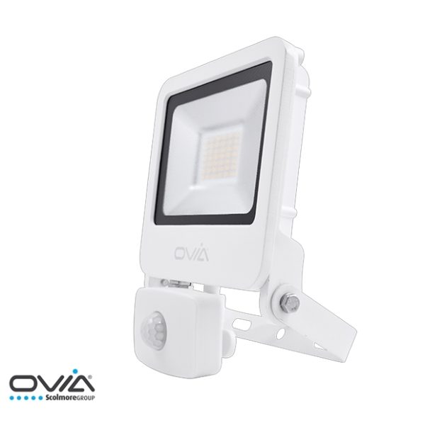 OVIA Pathfinder 30W LED Floodlight with PIR IP65 Warm White 3000K White