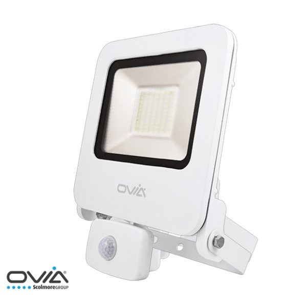 OVIA Pathfinder 50W LED Floodlight with PIR IP65 Warm White 3000K White